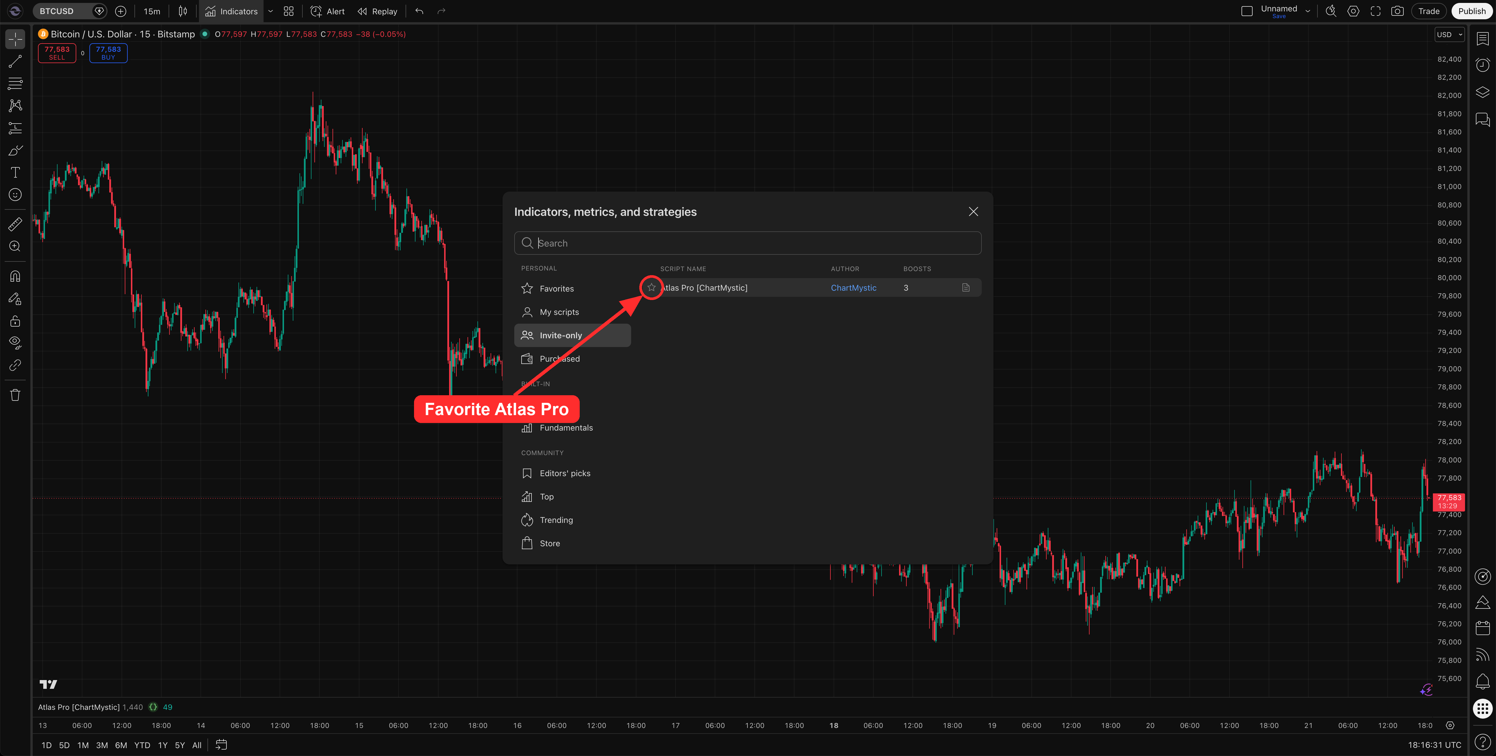 Favoriting Atlas Pro in TradingView