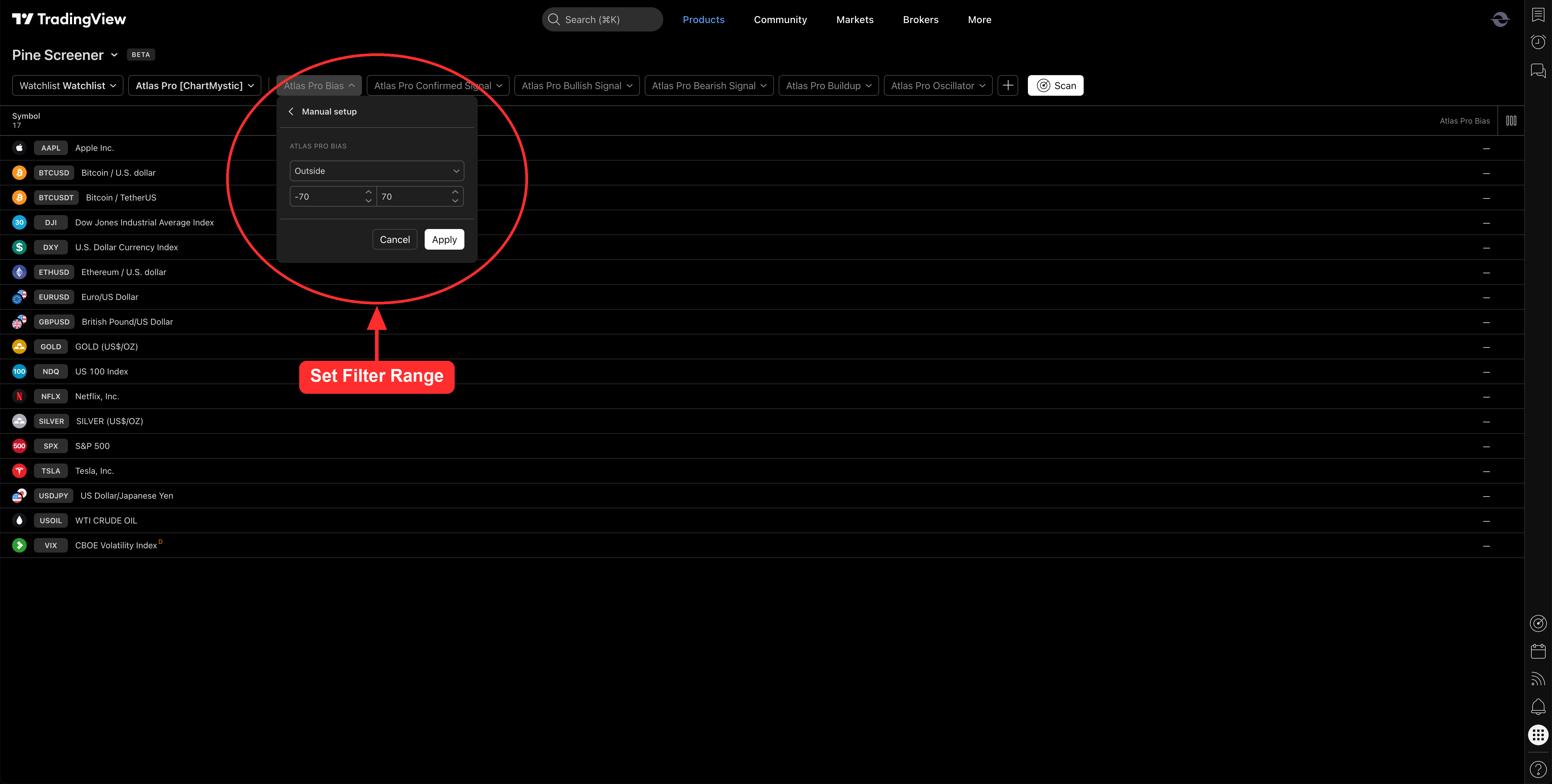 Setting up Pine Screener filters