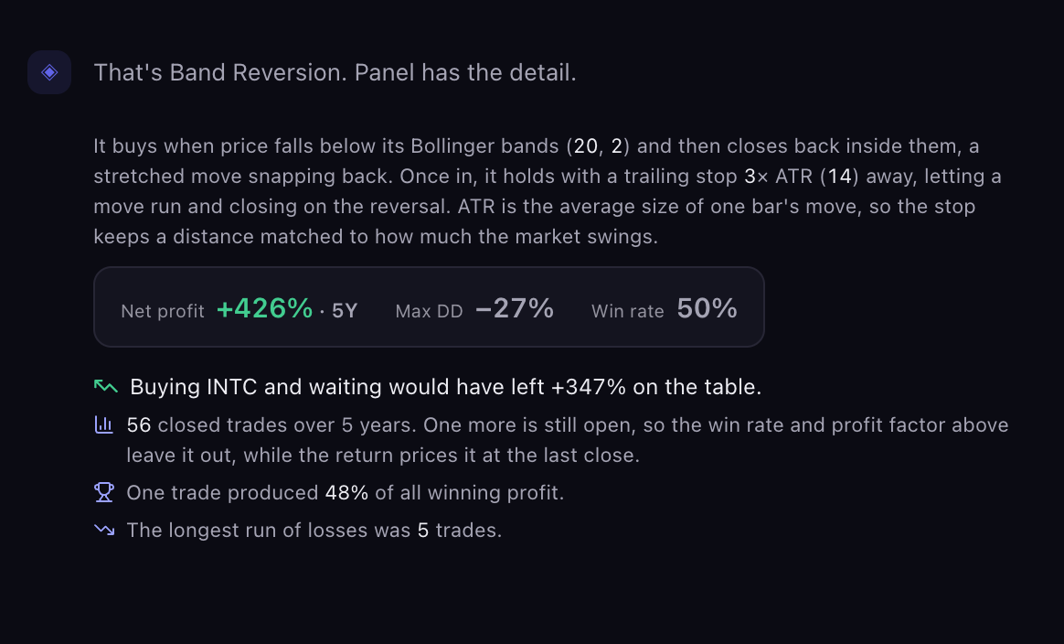 One reply in the chat: the short line and the summary beneath it, cropped to the chat column