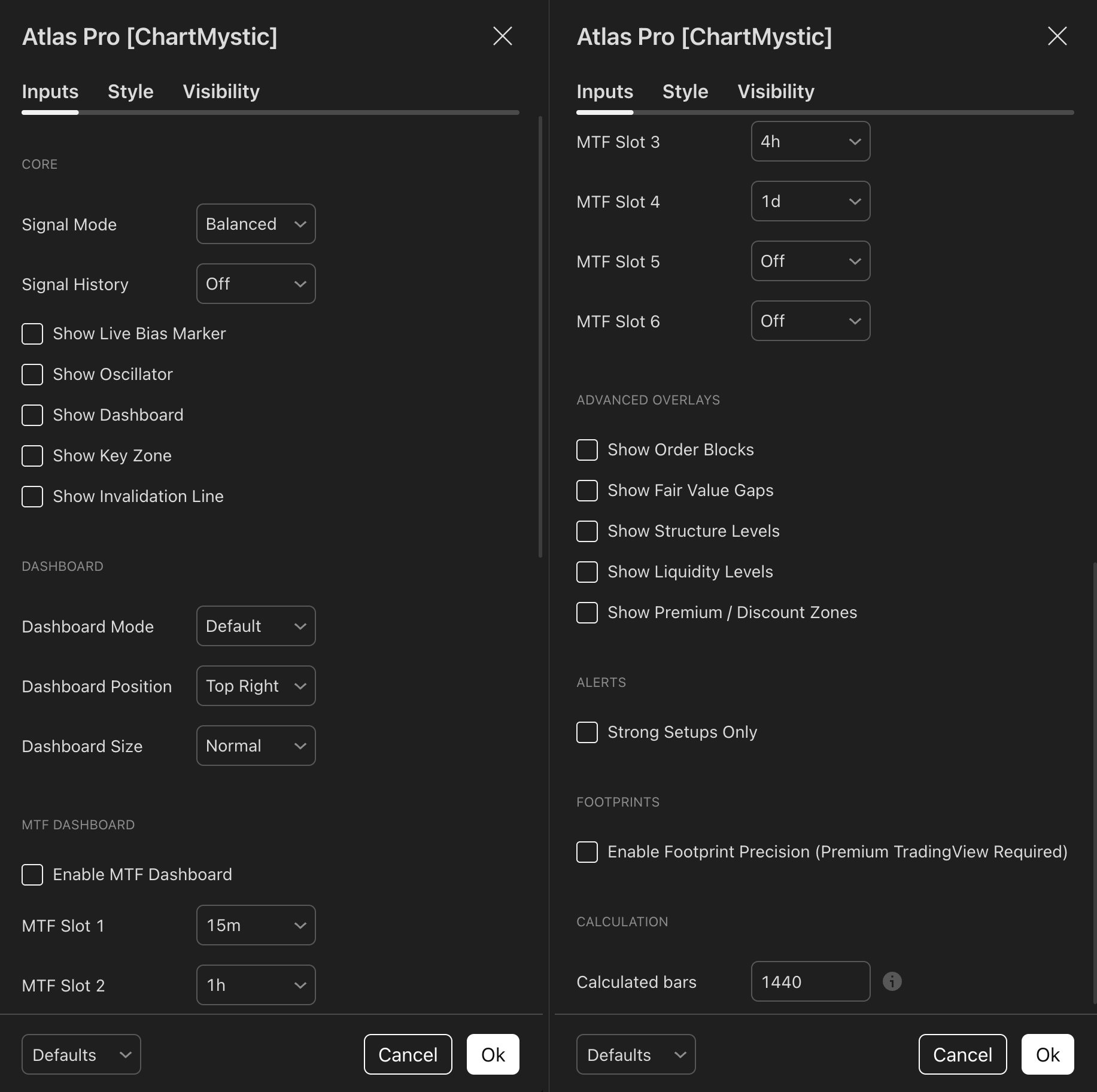 The full Atlas Pro settings menu