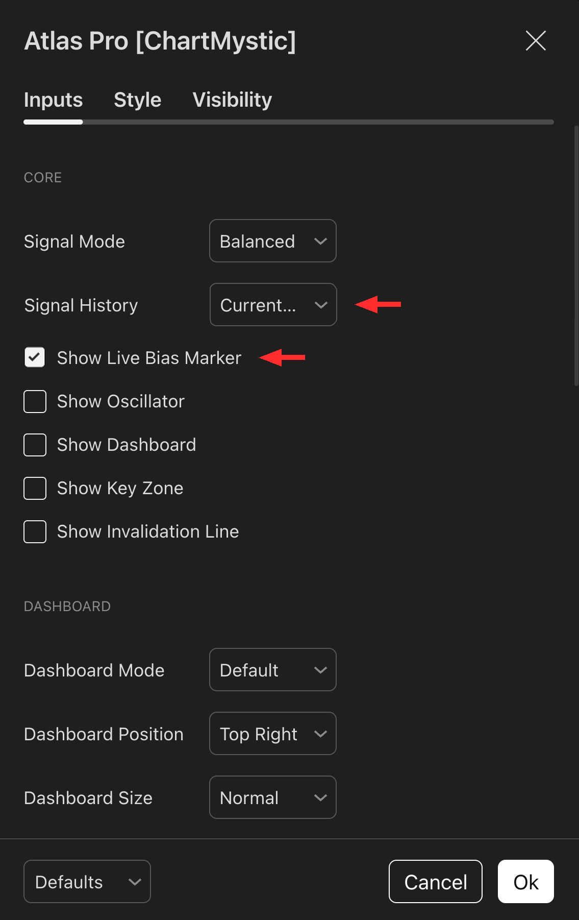 Show Live Bias Marker and Signal History